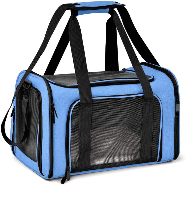 NNEDSZ Blue Portable Pet Travel Carrier Bag - Foldable, Durable, and Comfortable for Small Dogs & Cats 45cmx30cmx30cm