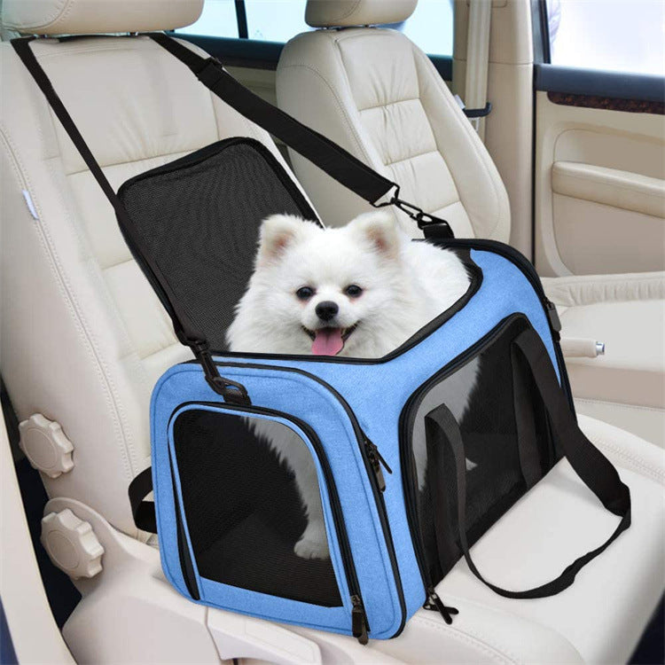 NNEDSZ Blue Portable Pet Travel Carrier Bag - Foldable, Durable, and Comfortable for Small Dogs & Cats 45cmx30cmx30cm