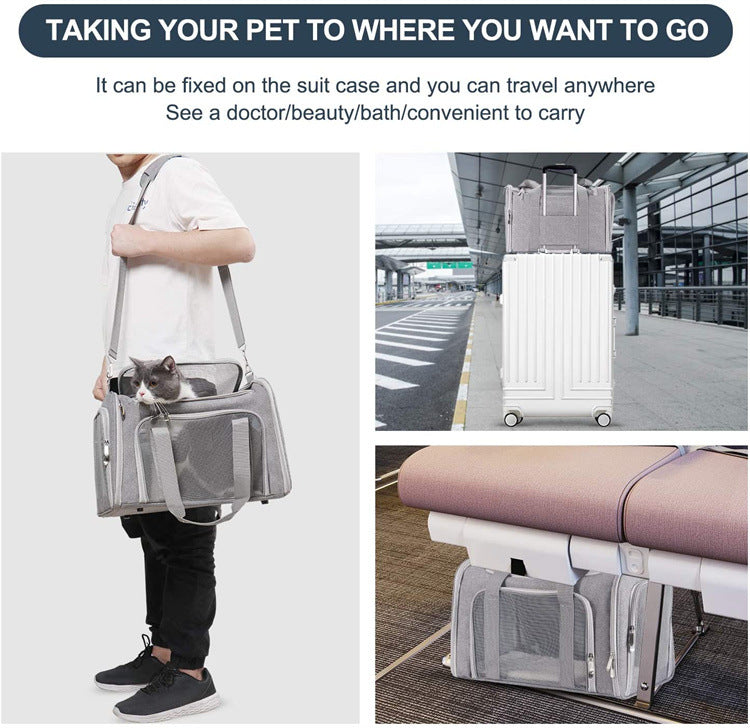 NNEDSZ Blue Portable Pet Travel Carrier Bag - Foldable, Durable, and Comfortable for Small Dogs & Cats 45cmx30cmx30cm