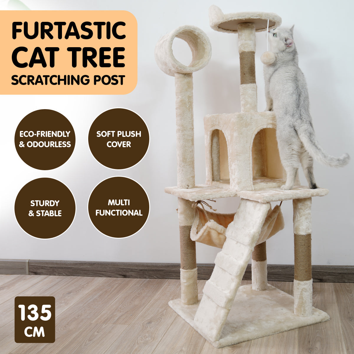 Cat Tree Scratching Post - Beige 135cm